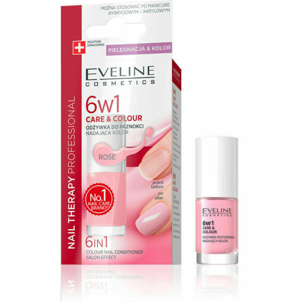 Eveline 6 in 1 Care & Colour Nail Conditioner Nail Therapy Rose 5ml E-K ROSE