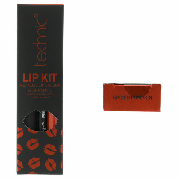 Lipstick Set Matte Metallic Lip Liquid Colour & Lip Pencil Pick Shade - Pumpkin