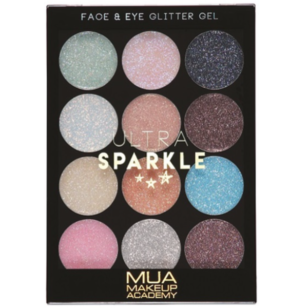MUA Ultra Sparkle Cotton Candy Face & Eye Glitter Gel Palette 12 Shades