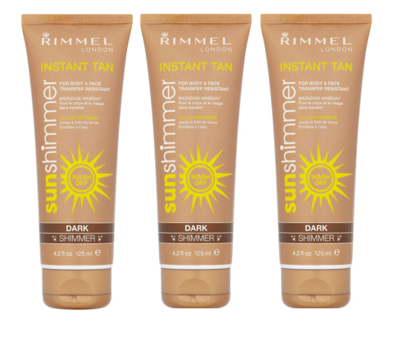 Rimmel Sun Shimmer Instant Tan 125ml Dark Shimmer 24Hr Wash Off - 3 PACK