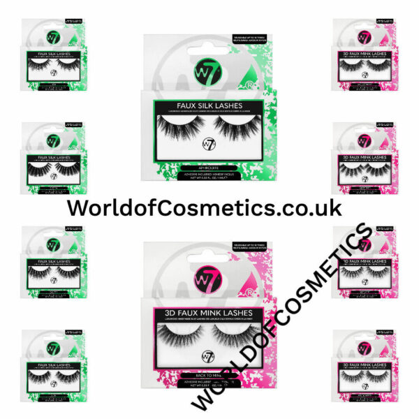 W7 Faux Silk / 3D Faux Mink False Lashes - Reusable False Black Eyelashes 1 Pair