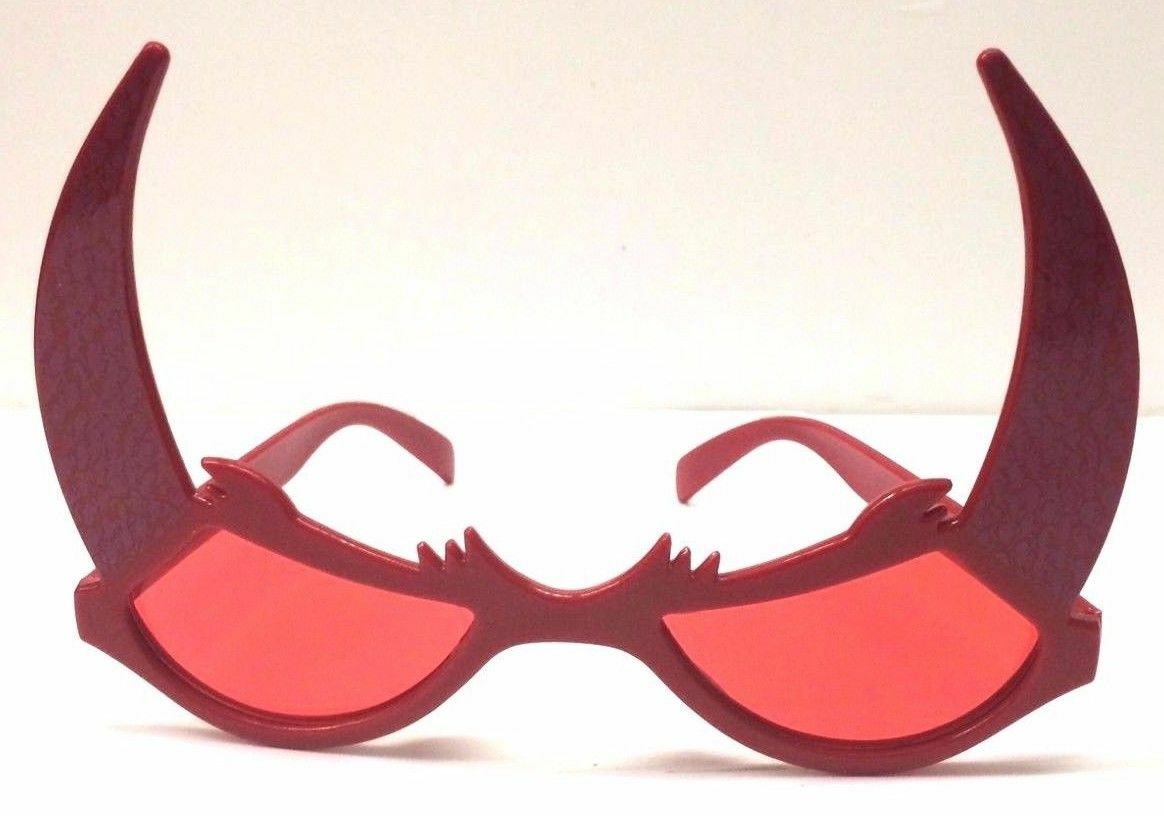 Devil Horn Glasses Red Lenses Fancy Dress Costume Halloween Lucifer Demon Lens