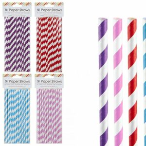 50 x Paper Straws Striped Drinks Party Summer Birthday