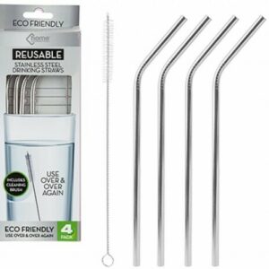 4x Reusable Rainbow Stainless Steel Metal Drinking Straw Straws & Cleaning Brush