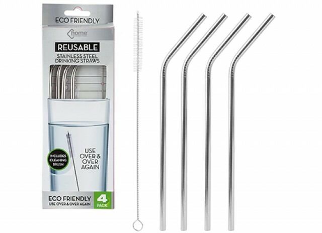 4x Reusable Rainbow Stainless Steel Metal Drinking Straw Straws & Cleaning Brush