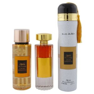 Ard Al Zaafaran Oud Romancea Gift Set 100ml EDP + 250ml Body Mist + 300ml Air Freshener
